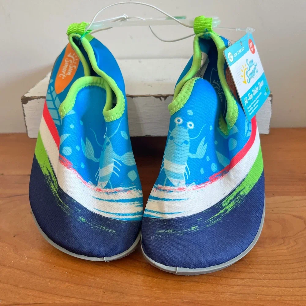 Sun Smart Kids Hi-Top Water Shoes Blue Lobster Aqua Socks UPF‎ 50+ Size 7-8 M